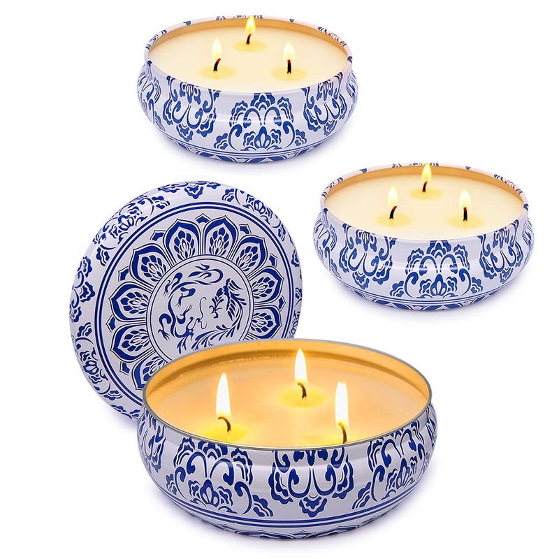 NIKY 3 Packs Large Citronella Candles Outdoor and Indoor, 13.5oz 3-Wick Soy Wax Portable Travel Tin Candle for Home Garden Patio Yard Balcony and Summer Gift - Image 1